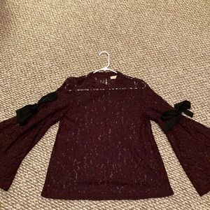 Lace Blouse with Bow Accents + Bell Sleeves